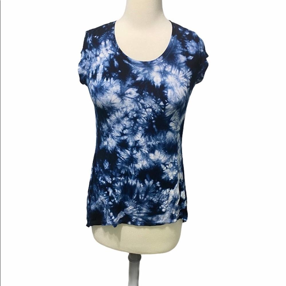 Shibori Tie Dye T-Shirt‎ Tee Shirt Scoop Short Sleeves Blue White XS Extra Small